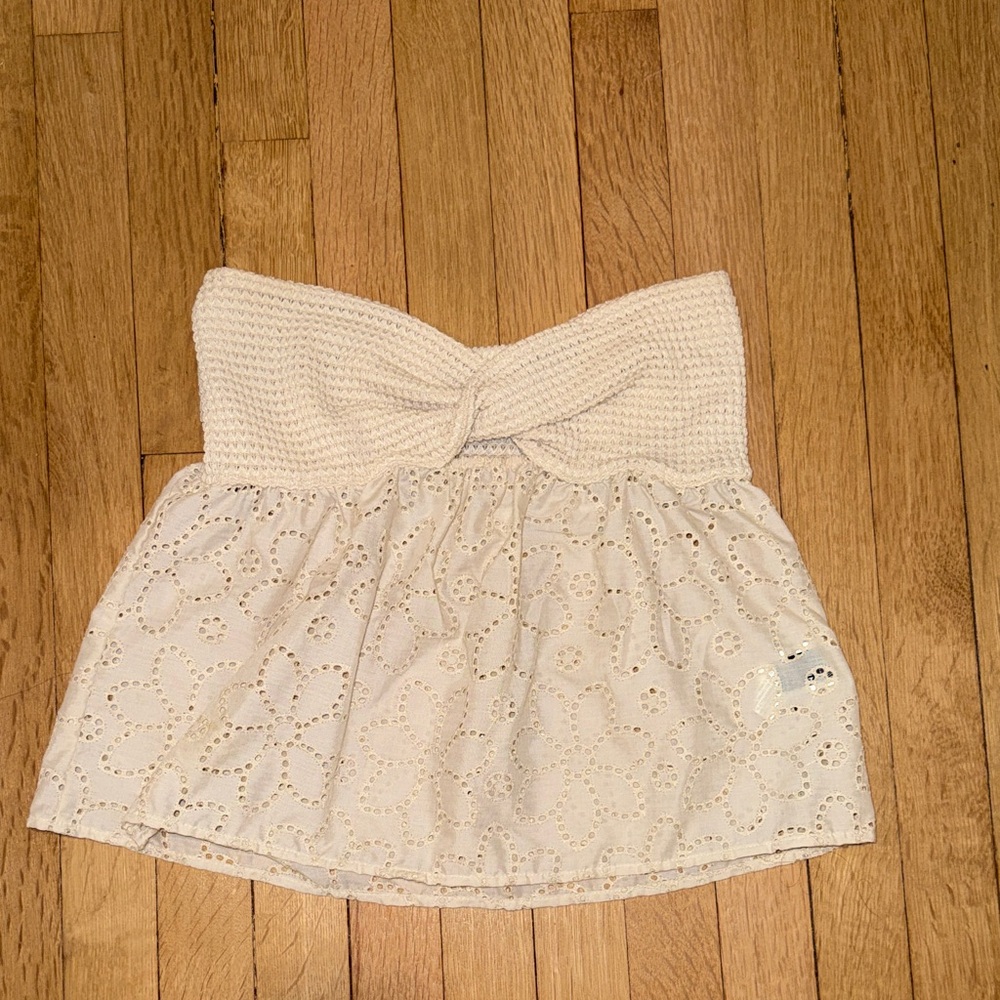 SHEIN Beige Eyelet Strapless Top